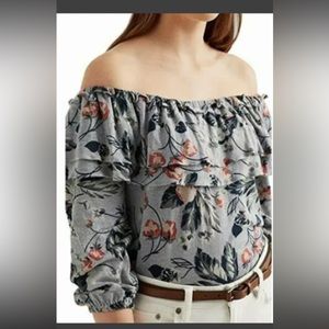 Lauren Ralph Lauren Floral Linen Jersey Off Shoulder Top